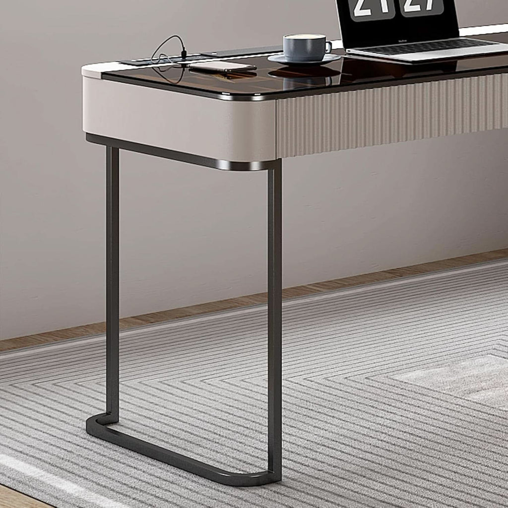 Ivory 50 Inch Office Computer Desk With Cabinet LED lights ShipItFurniture