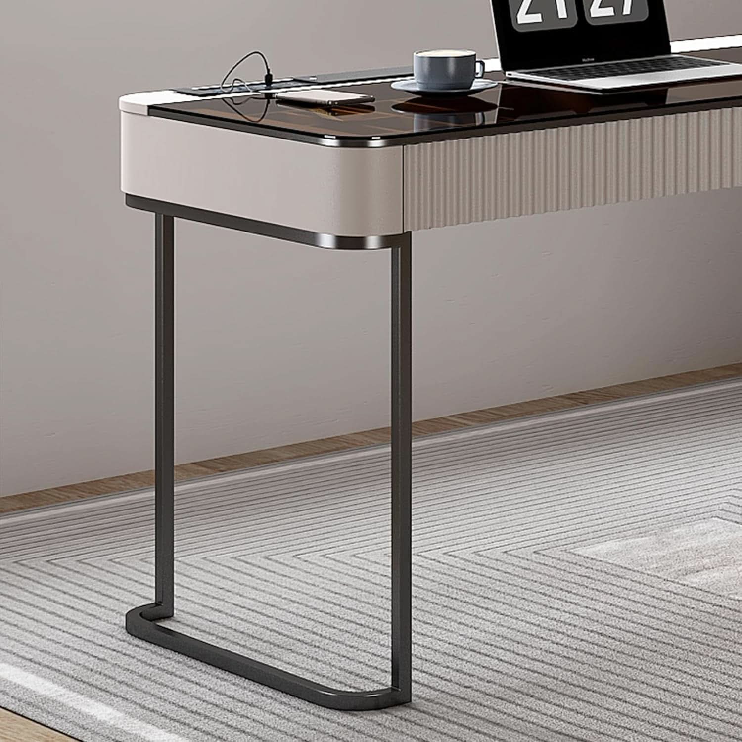 Ivory 50 Inch Office Computer Desk With Cabinet LED lights ShipItFurniture