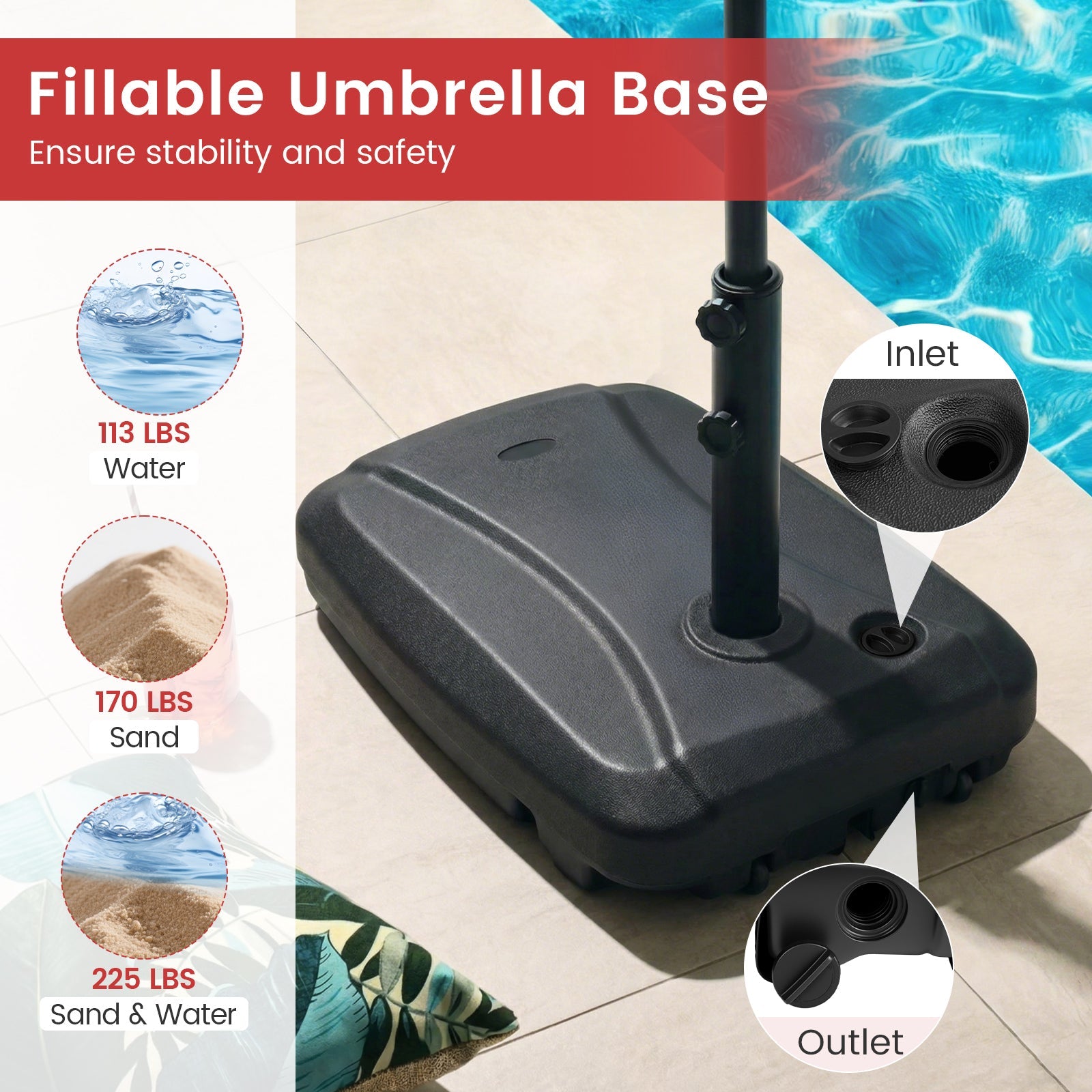 225 LBS Cantilever Patio Umbrella Base with Wheels and Crossed Base DirectDeals