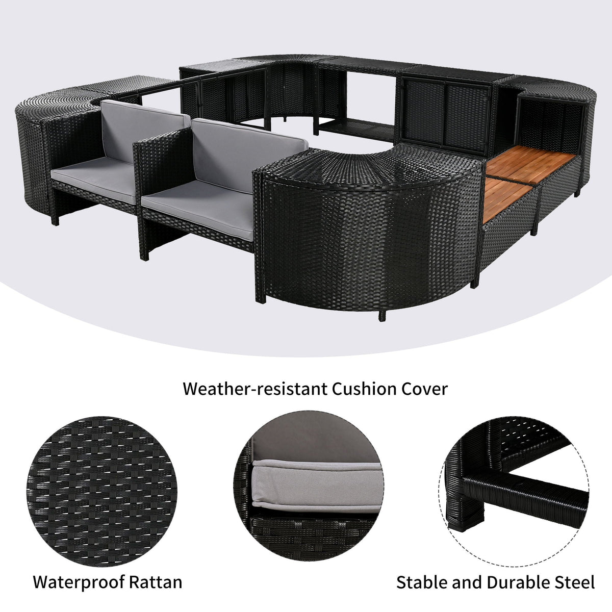 Spa Surround Spa Frame Quadrilateral Outdoor Rattan Sectional Sofa Set With Mini Sofa, Wooden Seats And Storage Spaces Unique Piece Furniture