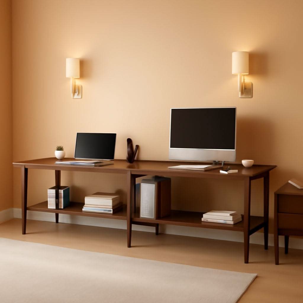Walnut 110 Inches Twin Person Computer Workstation ShipItFurniture