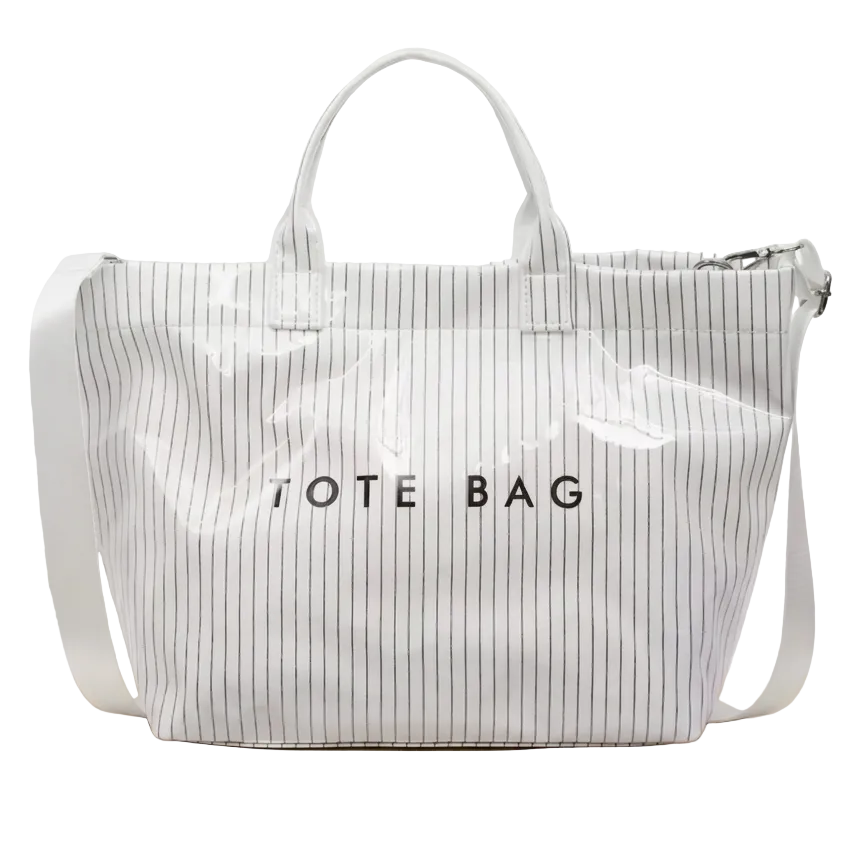 White Pinstripe Waterproof Tote Bag Shop Fête