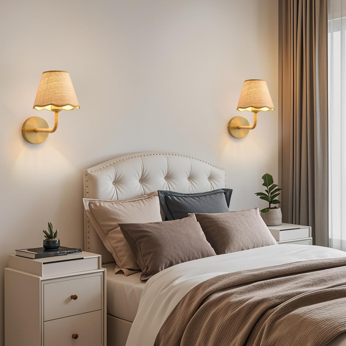 Wireless Rechargeable Rattan Wall Sconces (Set of 2) Shop Fête