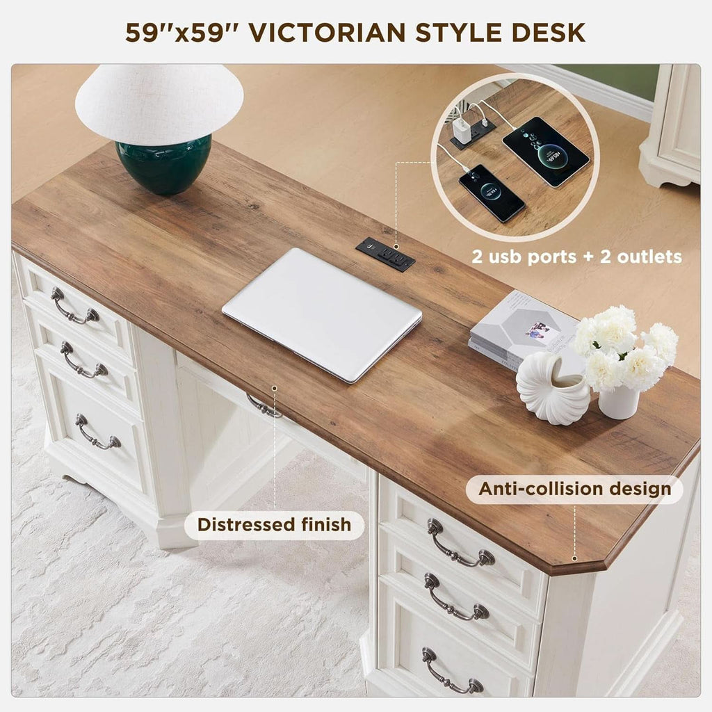 59 Victorian Farmhouse Executive Desk Antique White ShipItFurniture
