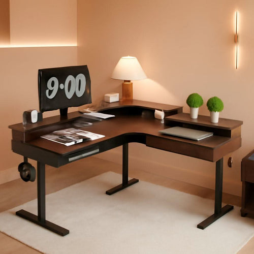 60 Inch Elevated Electric Standing Desk Dark Walnut ShipItFurniture
