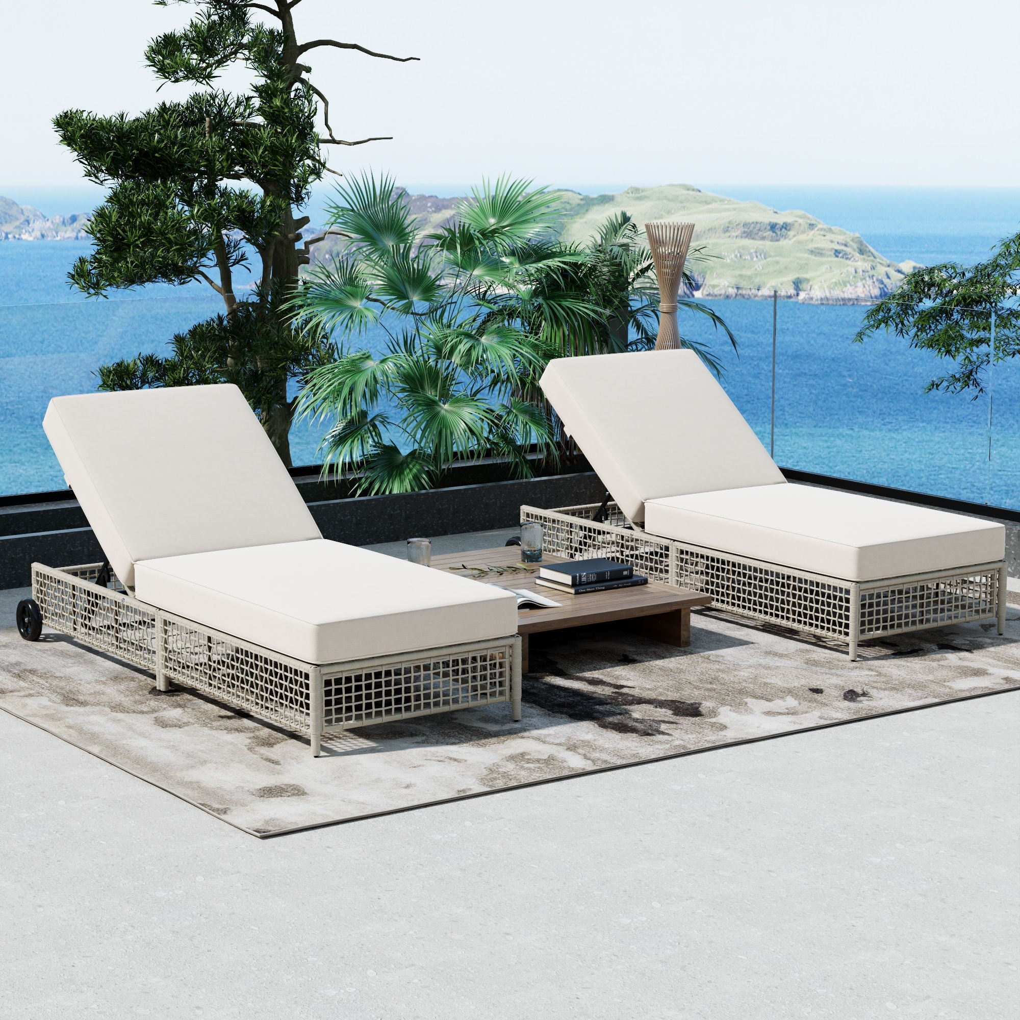Outdoor Lounge Chair With 5 Position Backrest With Cushion And Wheels Unique Piece Furniture