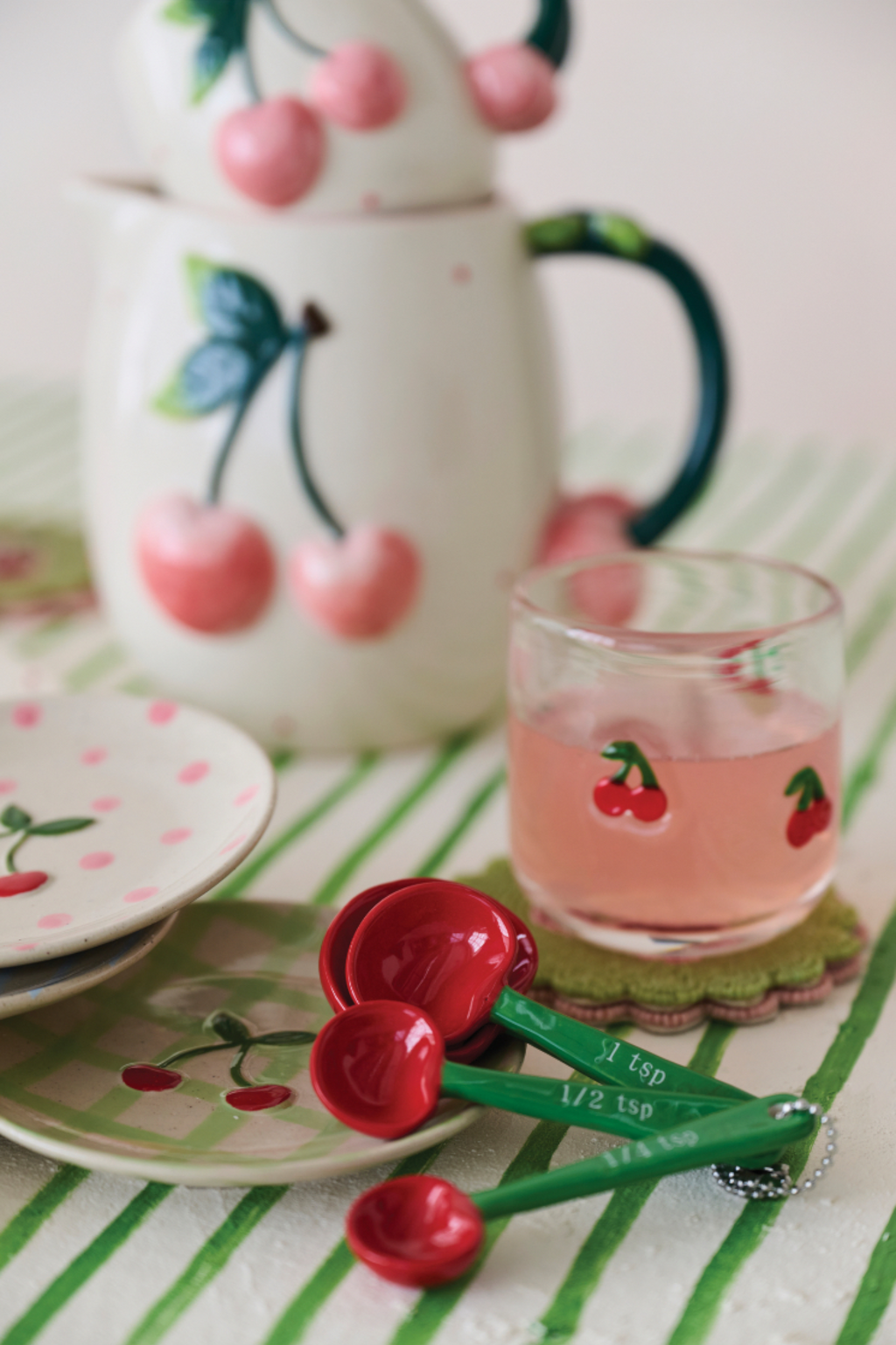 Cherry Shaped Ceramic Measuring Spoons Set Rust & Cinder
