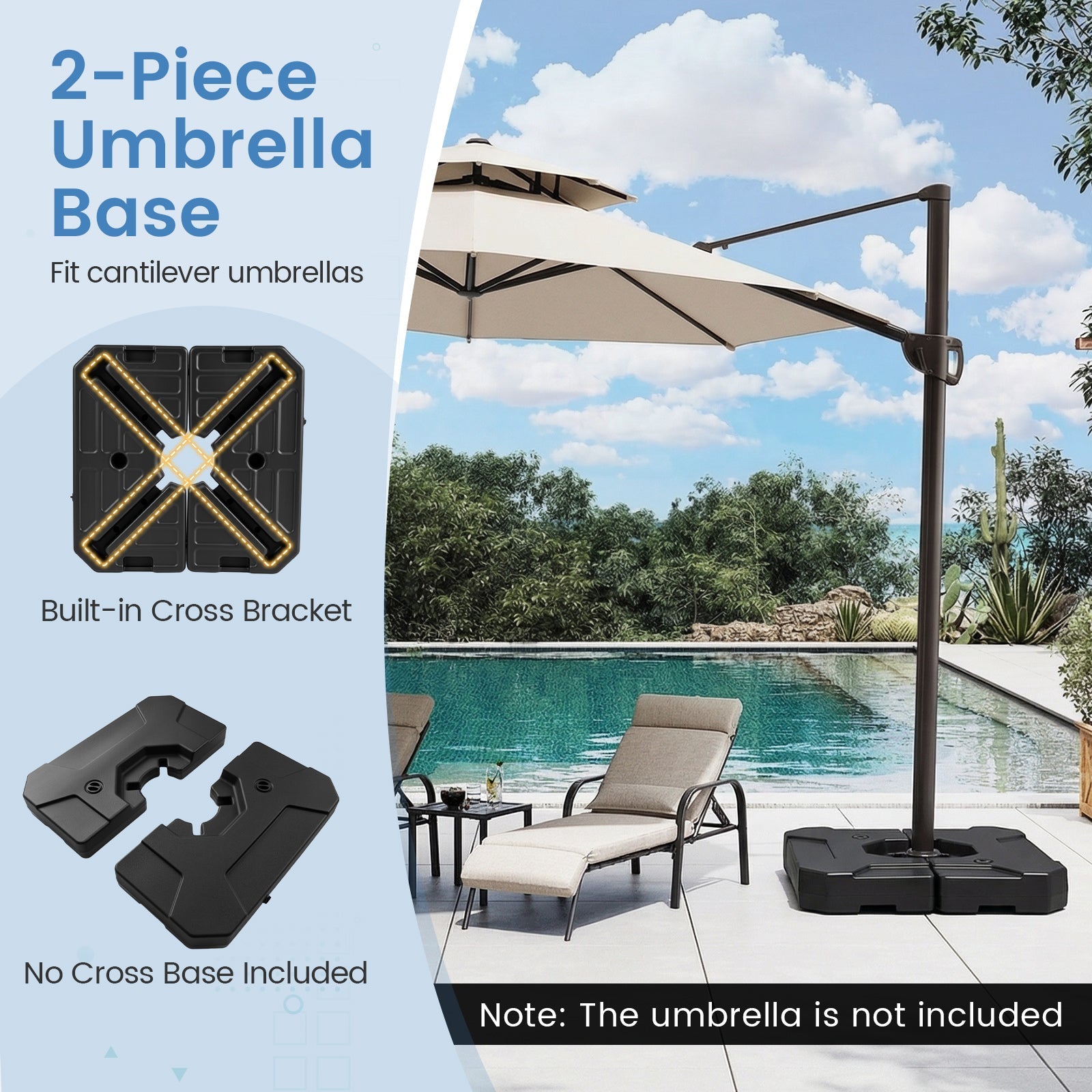 274 LBS Cantilever Patio Umbrella Base with Handles DirectDeals