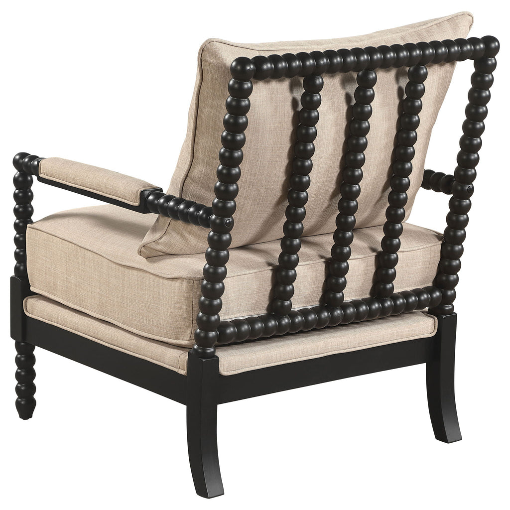 Blanchett Upholstered Bobbin Accent Chair Beige and Black Unique Piece Furniture