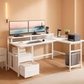 White Fifty Nine Inch L Shaped Desk With Power Outlets ShipItFurniture