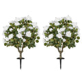 2 Pack Artificial Rose Flower Trees with Spikes and 18 White Flowers-White DirectDeals