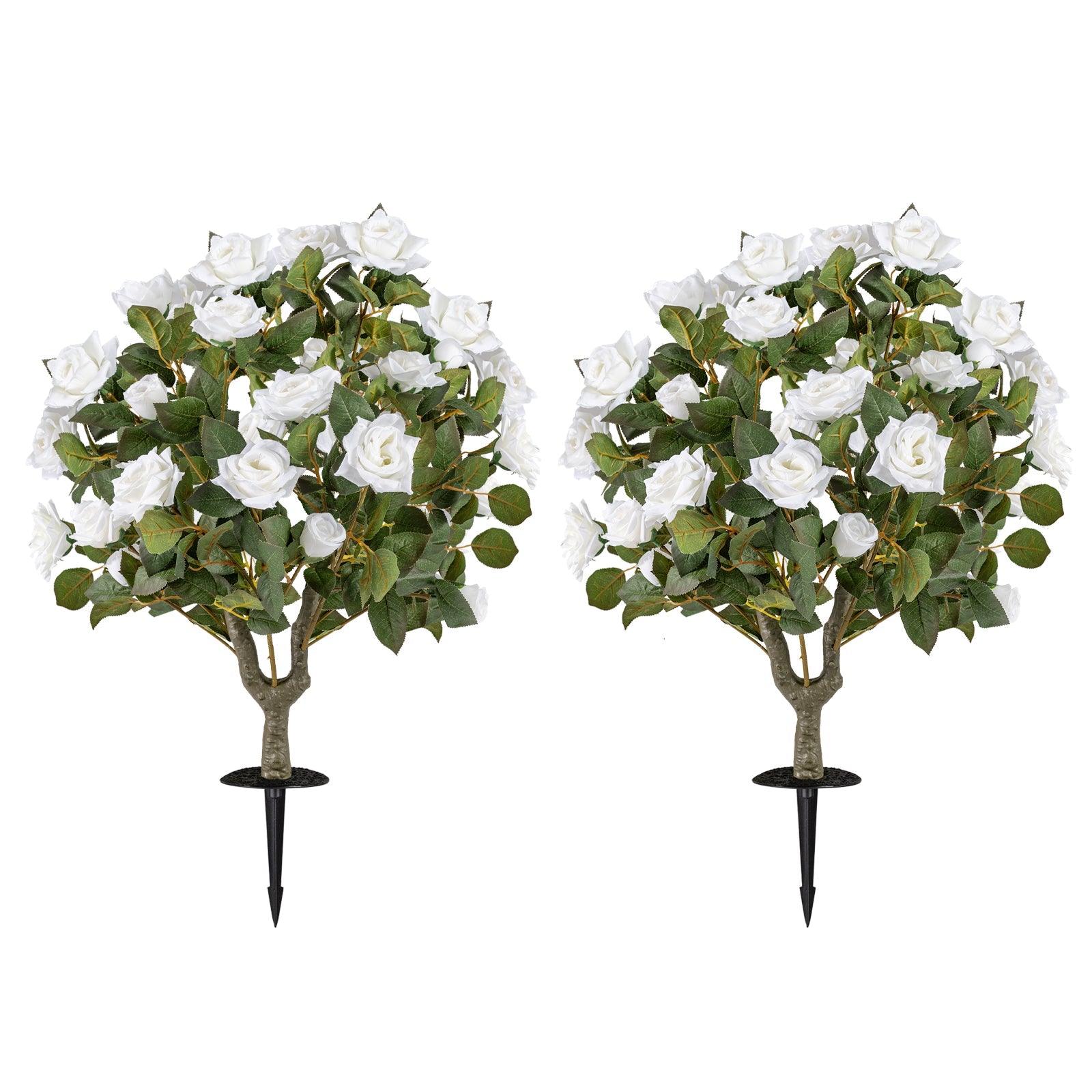 2 Pack Artificial Rose Flower Trees with Spikes and 18 White Flowers-White DirectDeals