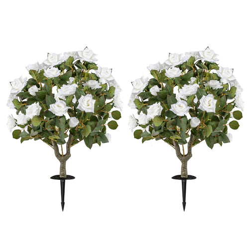 2 Pack Artificial Rose Flower Trees with Spikes and 18 White Flowers-White DirectDeals