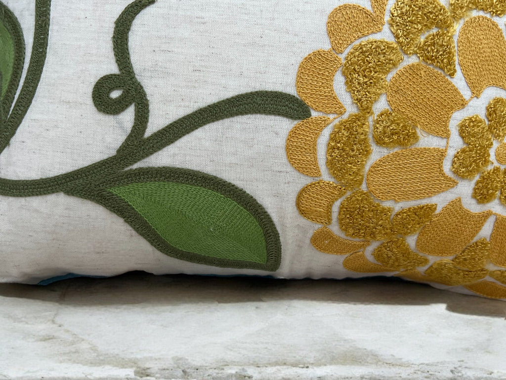 18x18" Embroidered Floral Boho Floral Throw Pillow Decorative Cover
