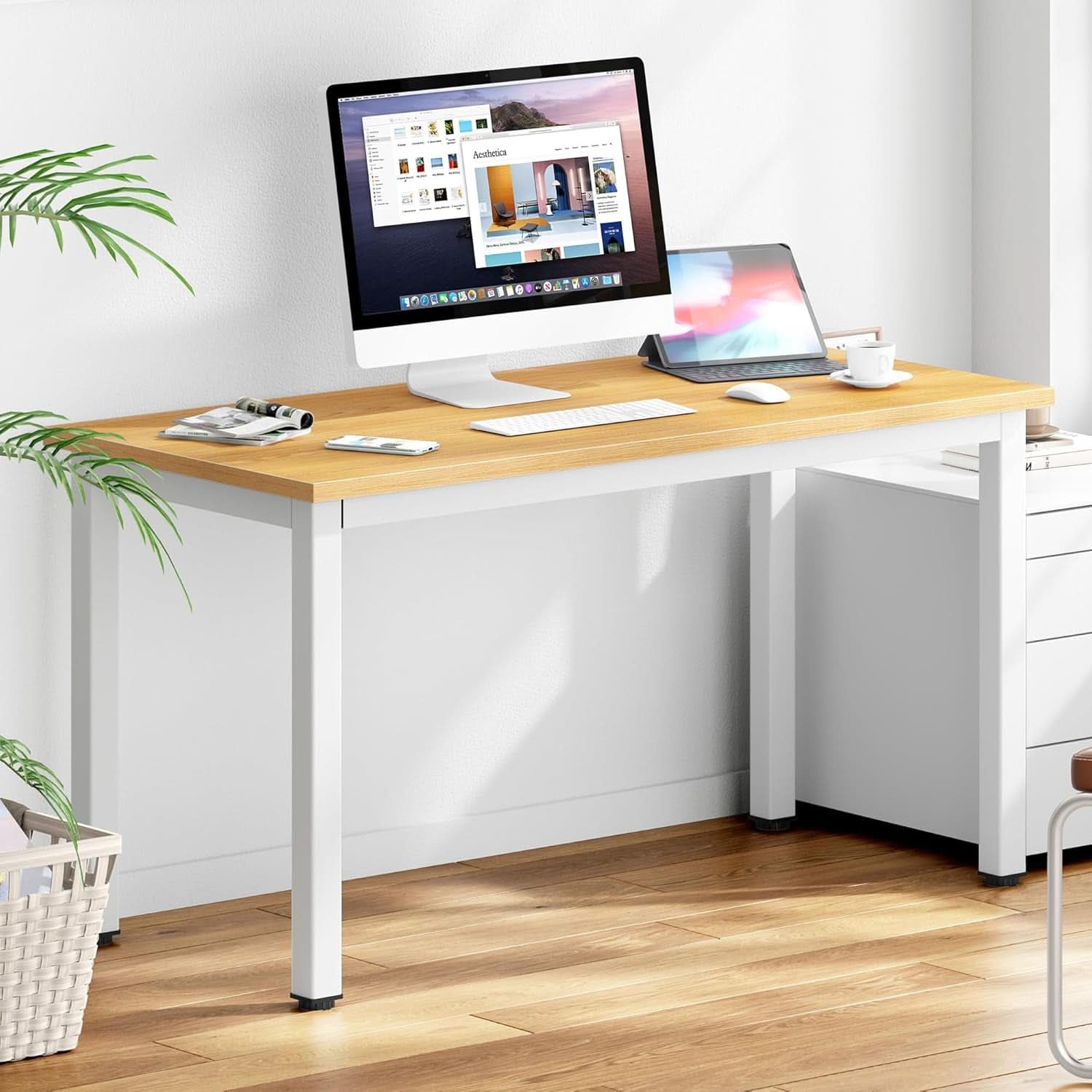 120cm Teak Wood White High Gloss Finish Desk Stability ShipItFurniture