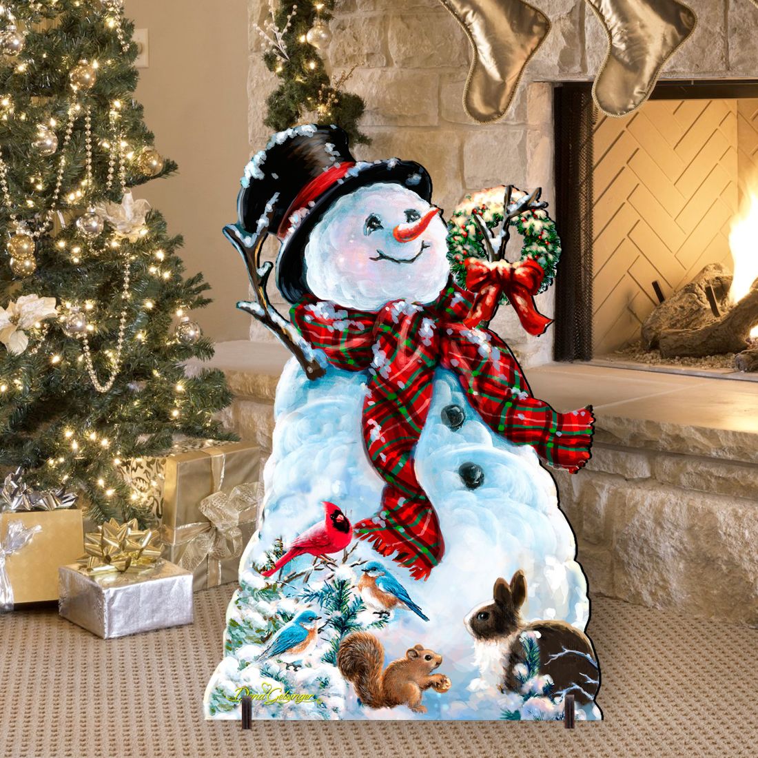 An Old-Fashioned Christmas Outdoor Yard Sign by D Gelsinger Featuring Santa and Snowman Decor - 8461024F-1563 G.DeBrekht