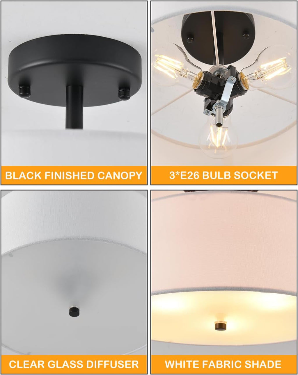 Semi Flush Mount Drum Ceiling Light Farmhouse Decor