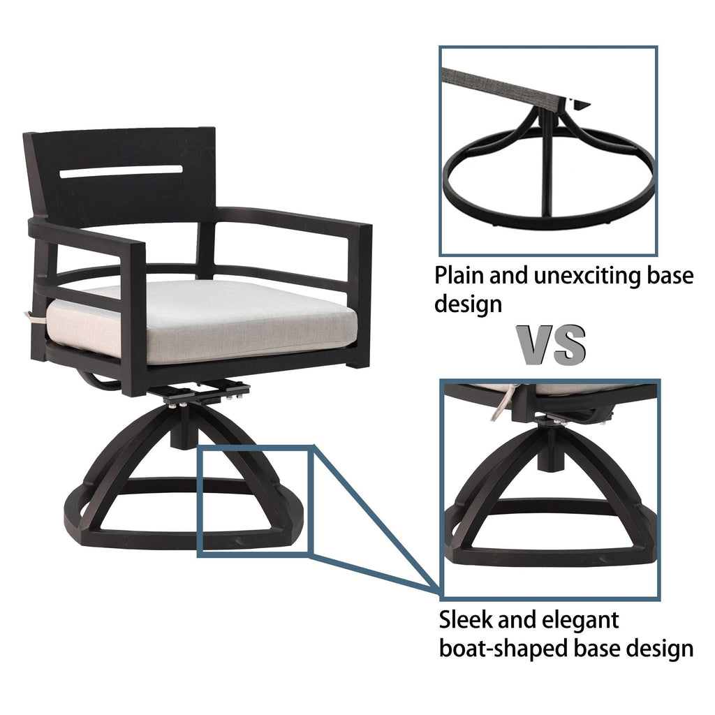 Outdoor Modern Dining Set, Chairs Sunbrella Cushioned And Dining Table With Umbrella Hole Unique Piece Furniture