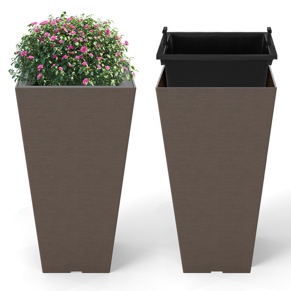 Set of 2 Square Taper Planter with Removable Inner Bucket and Optional Drainage Hole DirectDeals