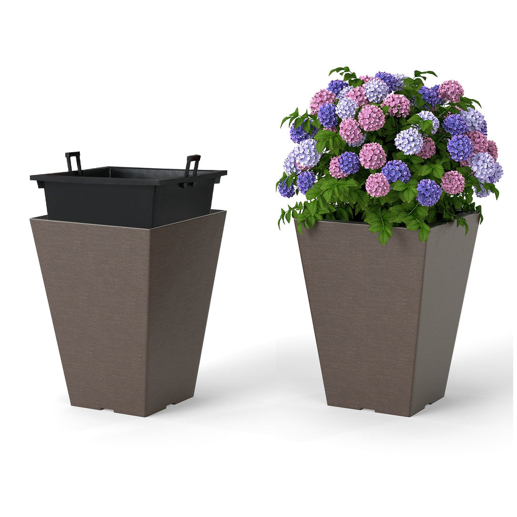 Set of 2 Square Taper Planter with Removable Inner Bucket and Optional Drainage Hole DirectDeals