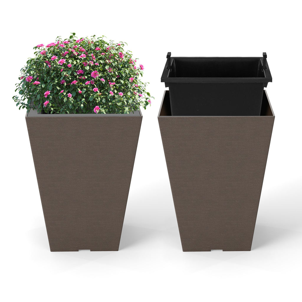 Set of 2 Square Taper Planter with Removable Inner Bucket and Optional Drainage Hole DirectDeals