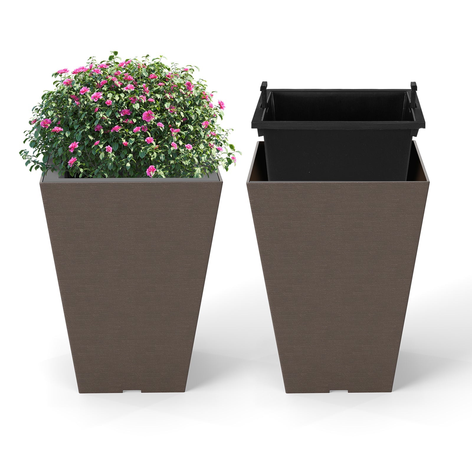 Set of 2 Square Taper Planter with Removable Inner Bucket and Optional Drainage Hole DirectDeals