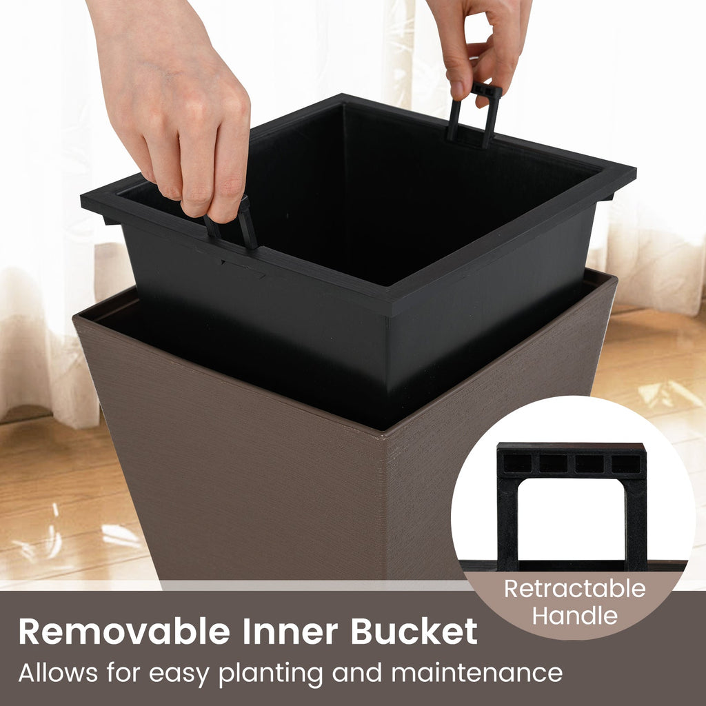 Set of 2 Square Taper Planter with Removable Inner Bucket and Optional Drainage Hole DirectDeals