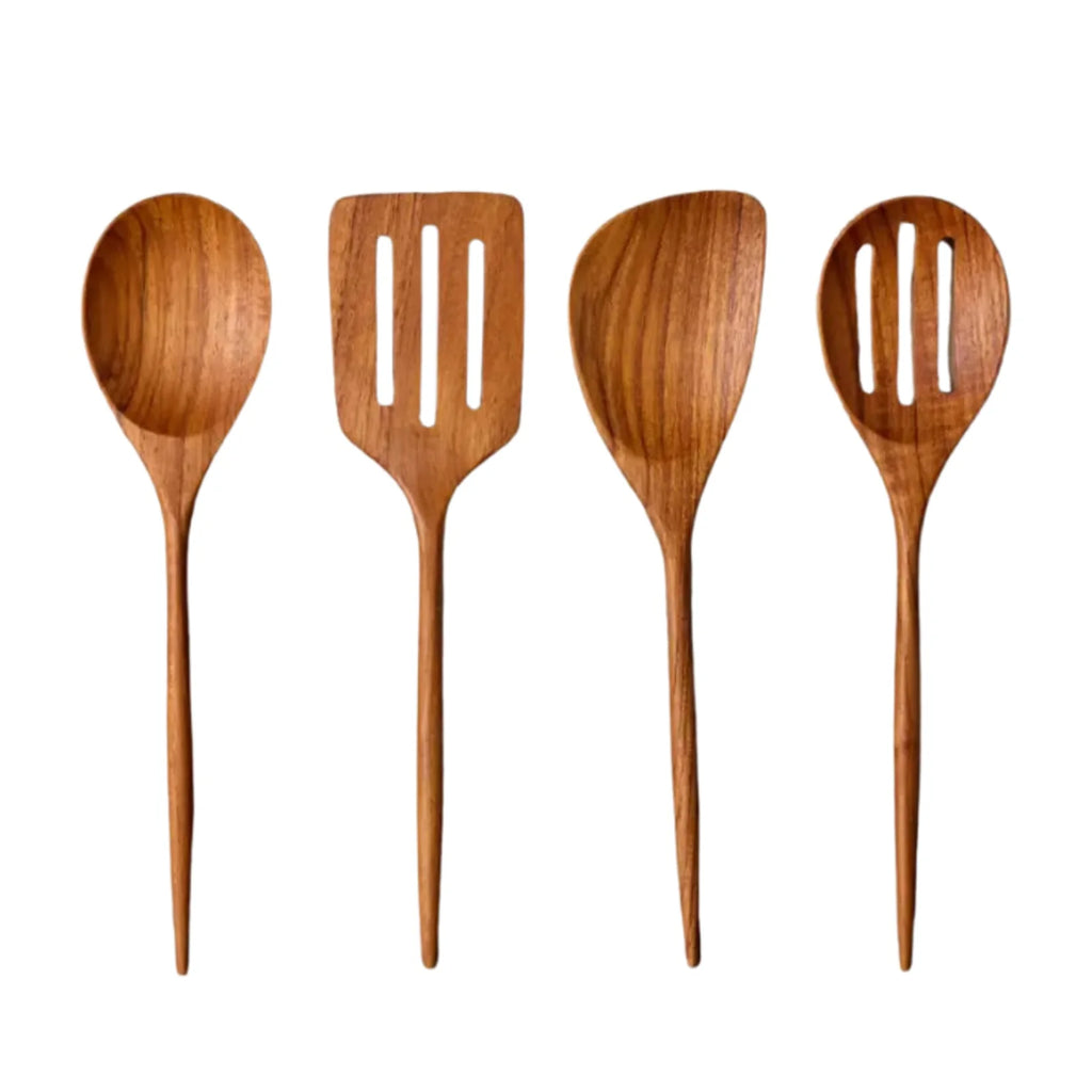 Padma Teak Mini Kitchen Utensils, Set of 4 Tea + Linen