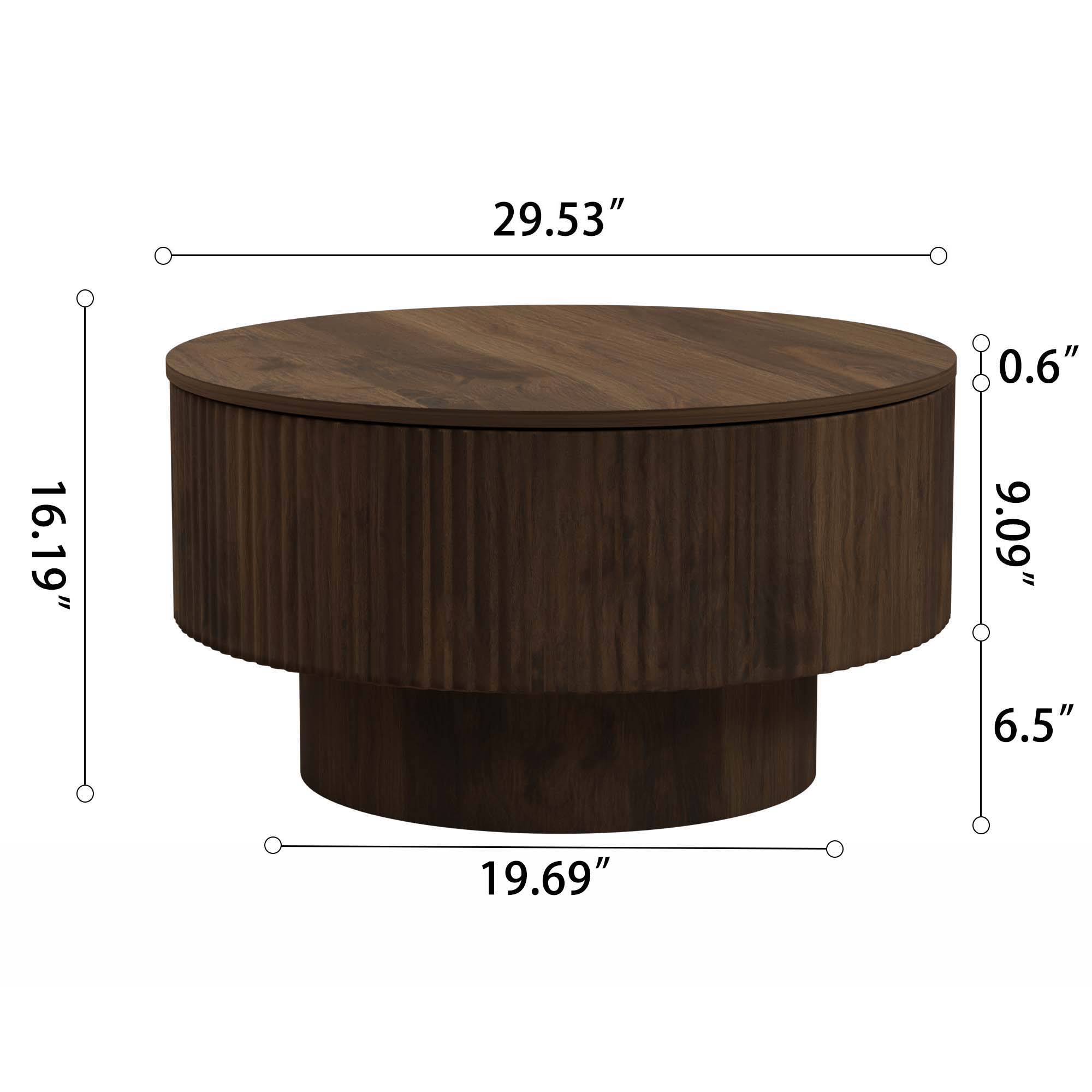 Modern Circular Coffee Table With Stripe Design And Storage Space Unique Piece Furniture