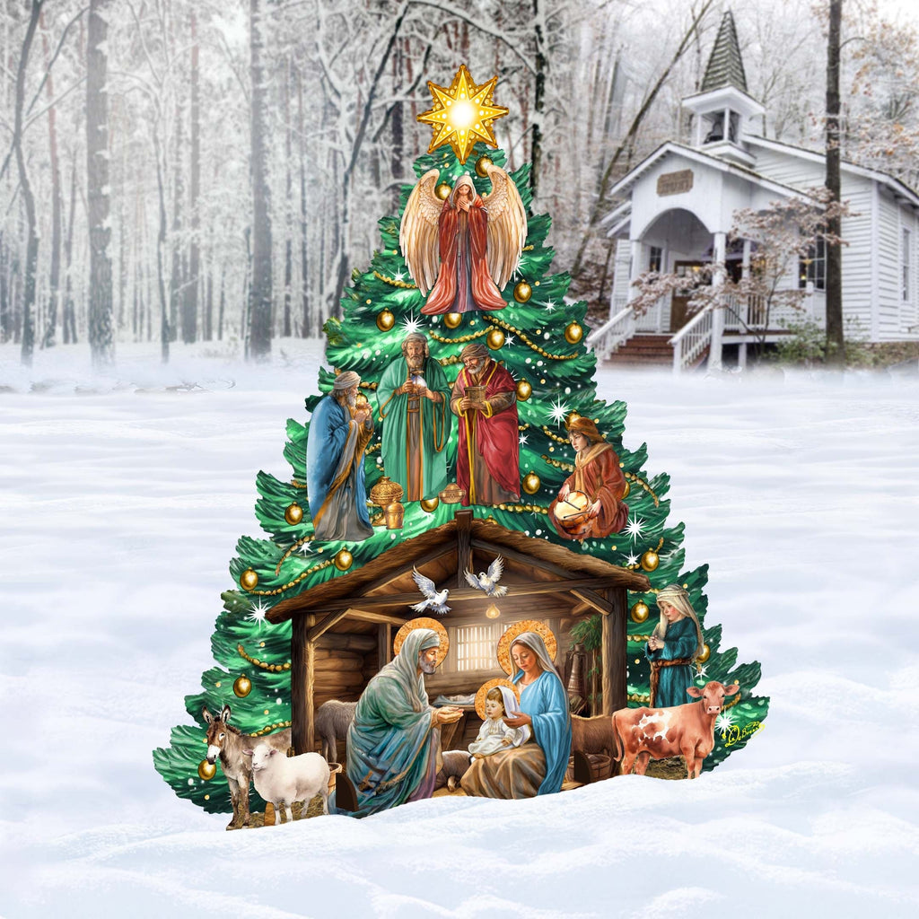 Nativity-Themed Christmas Tree Outdoor Indoor Decor Wooden Christmas Decoration by G. Debrekht Christmas Decor - 8191503-3F G.DeBrekht