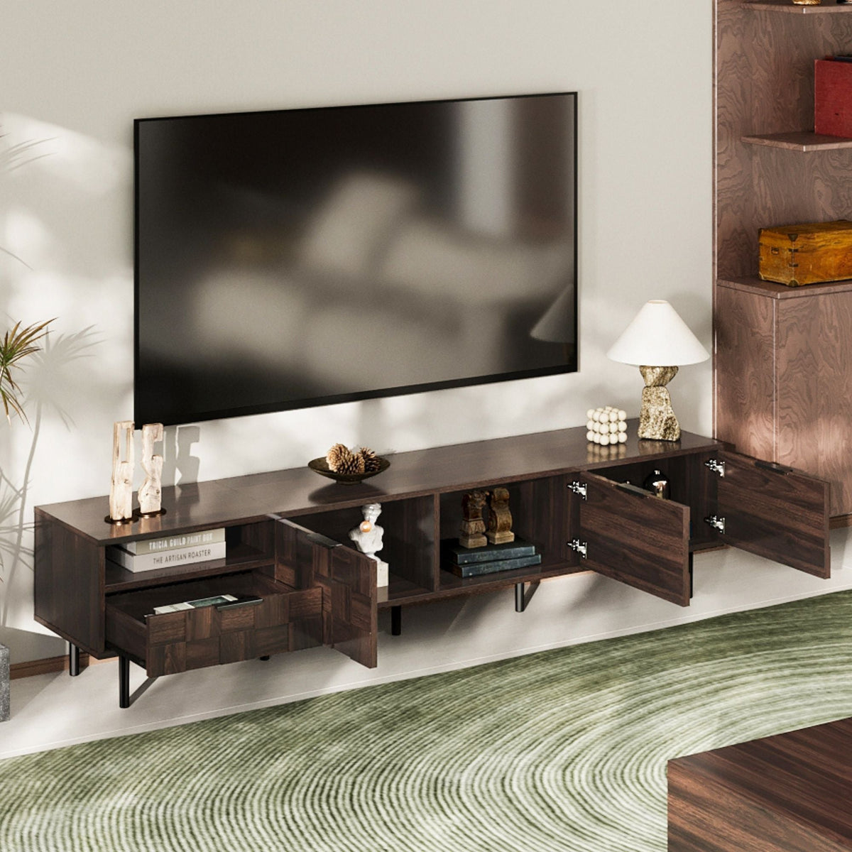 78" TV Stand With Storage Cabinets For Living Room - Walnut Unique Piece Furniture