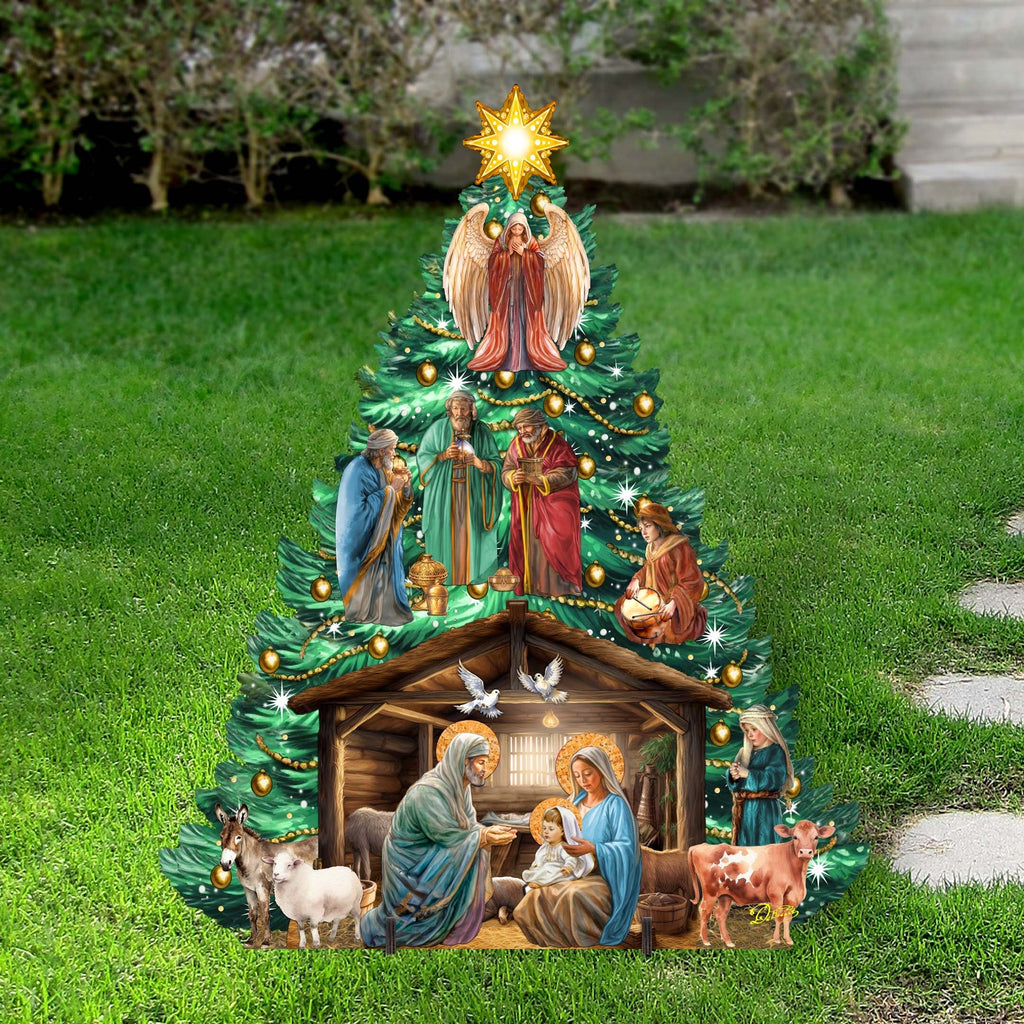 Nativity-Themed Christmas Tree Outdoor Indoor Decor Wooden Christmas Decoration by G. Debrekht Christmas Decor - 8191503-3F G.DeBrekht
