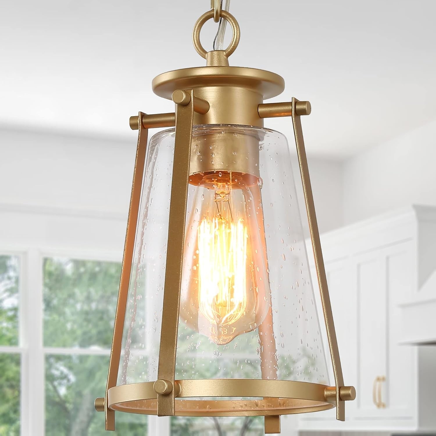 Farmhouse Pendant Lighting with Seeded Glass Shade Farmhouse Decor