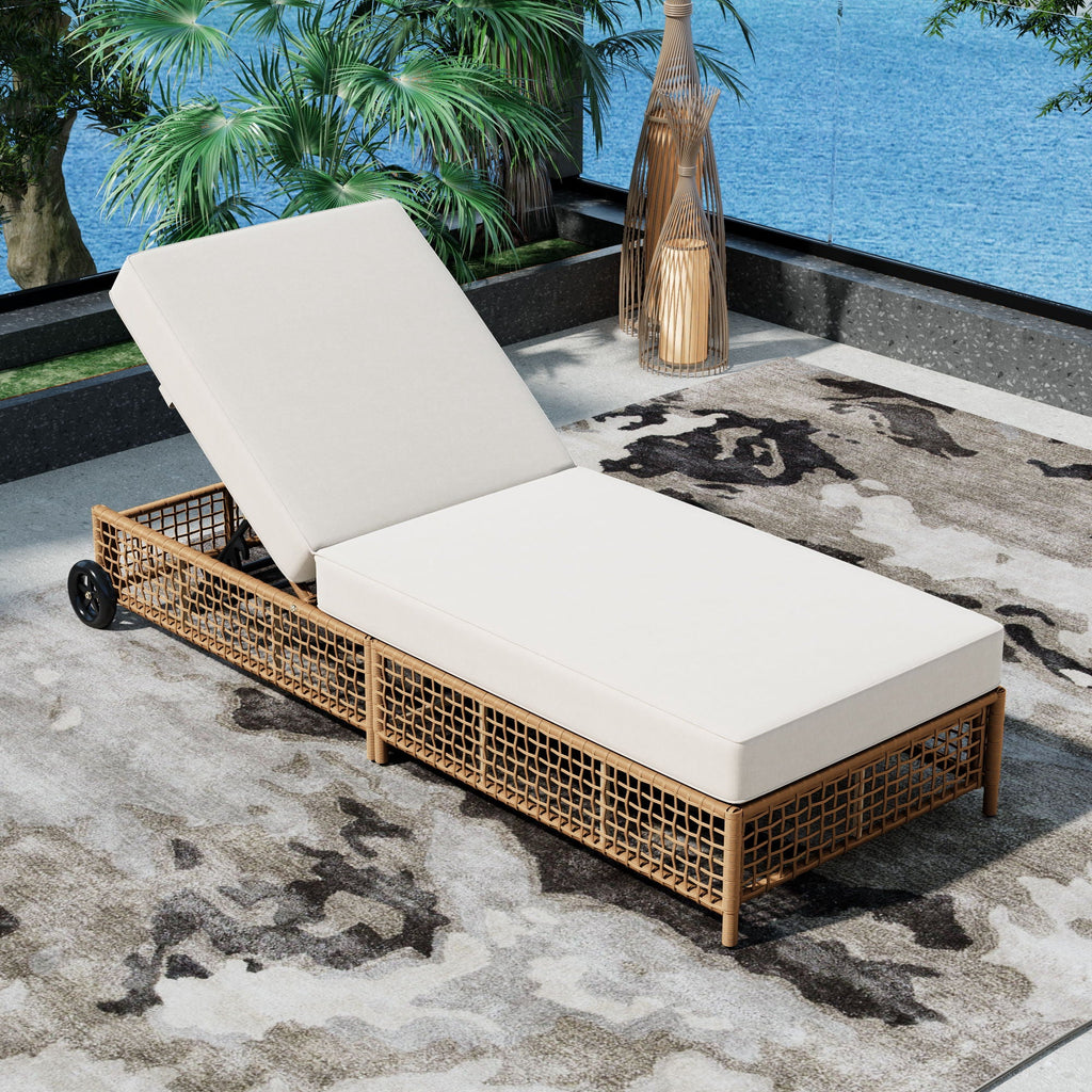 Outdoor Lounge Chair With 5 Position Backrest With Cushion And Wheels Unique Piece Furniture