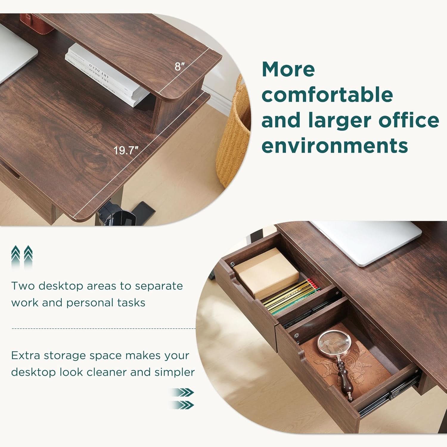 60 Inch Elevated Electric Standing Desk Dark Walnut ShipItFurniture