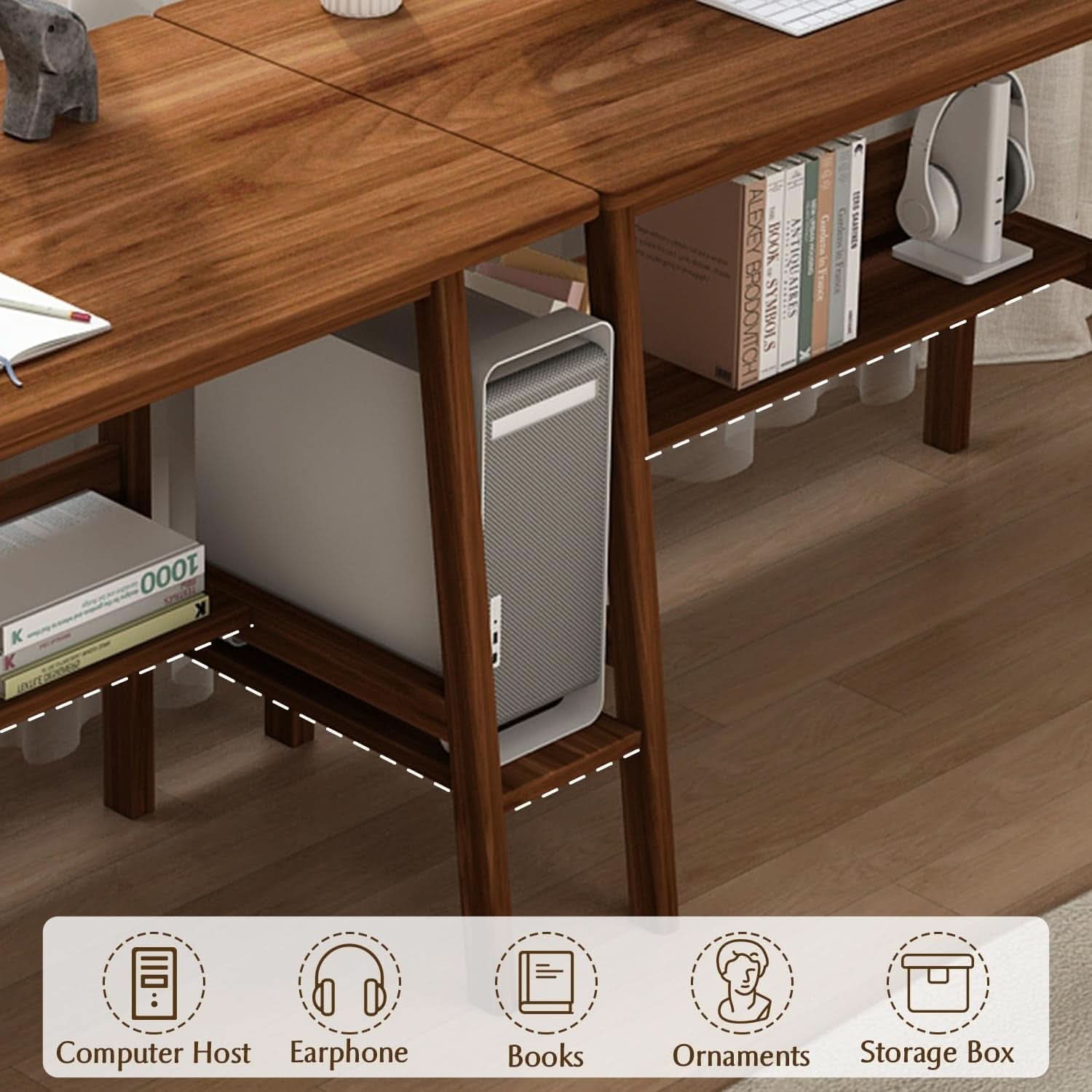 Walnut 110 Inches Twin Person Computer Workstation ShipItFurniture