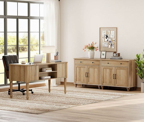 56 Inch Oak Executive Desk With Integrated Charging System ShipItFurniture