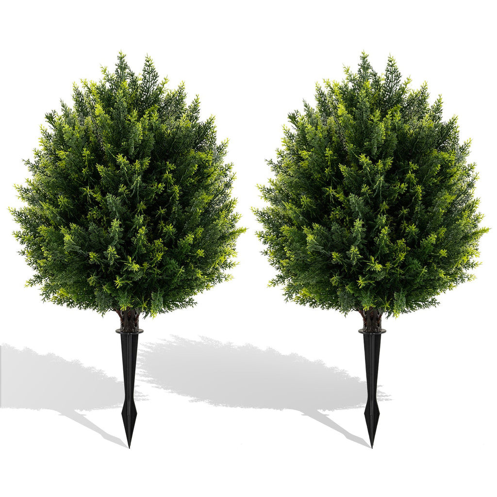 24 Inches Artificial Cypress Topiary Ball Tree Set with Ground Spike-Green DirectDeals