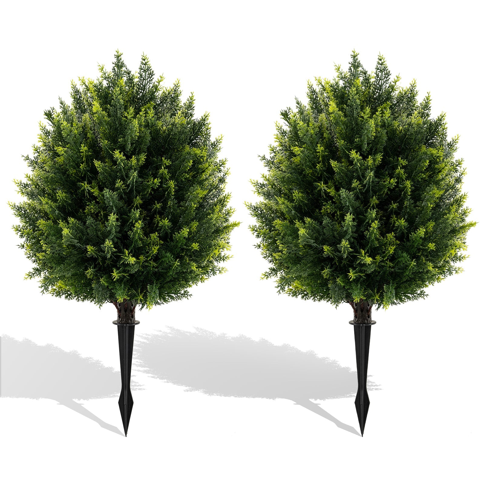 24 Inches Artificial Cypress Topiary Ball Tree Set with Ground Spike-Green DirectDeals