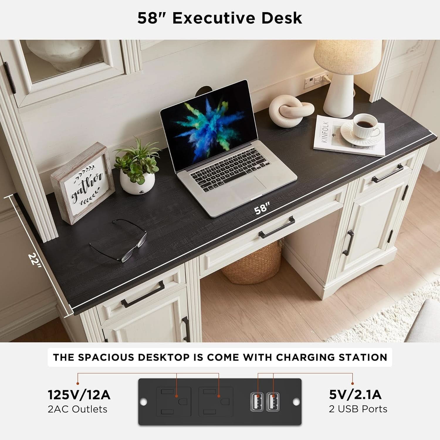 Farmhouse 76 Inch White Industrial Grade Desk Hutch ShipItFurniture