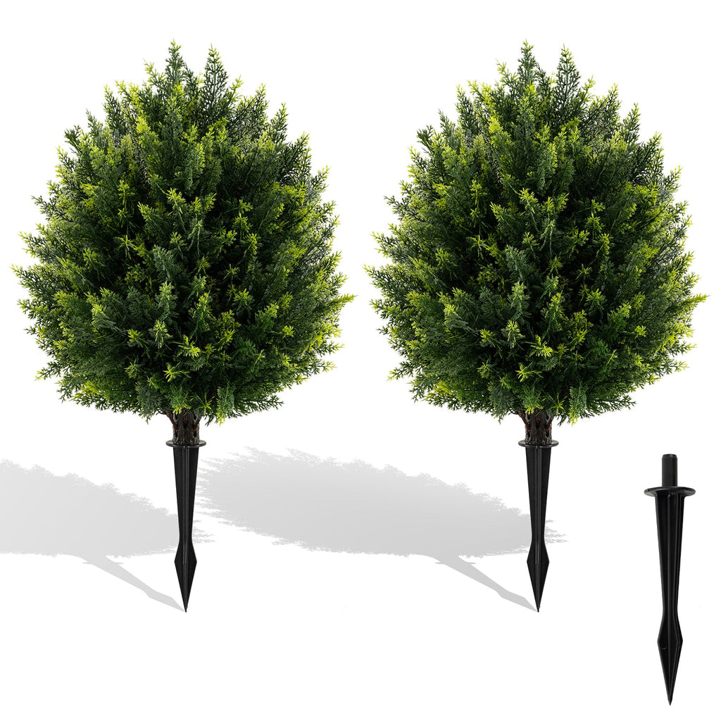 24 Inches Artificial Cypress Topiary Ball Tree Set with Ground Spike-Green DirectDeals