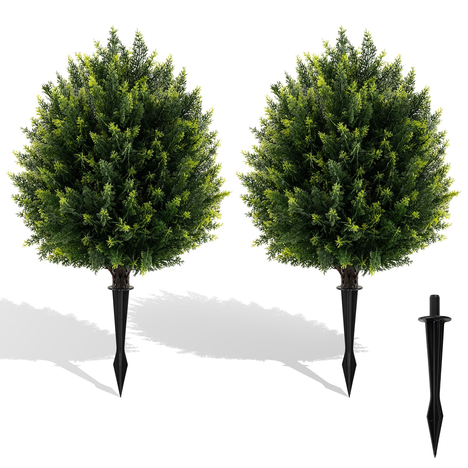 24 Inches Artificial Cypress Topiary Ball Tree Set with Ground Spike-Green DirectDeals