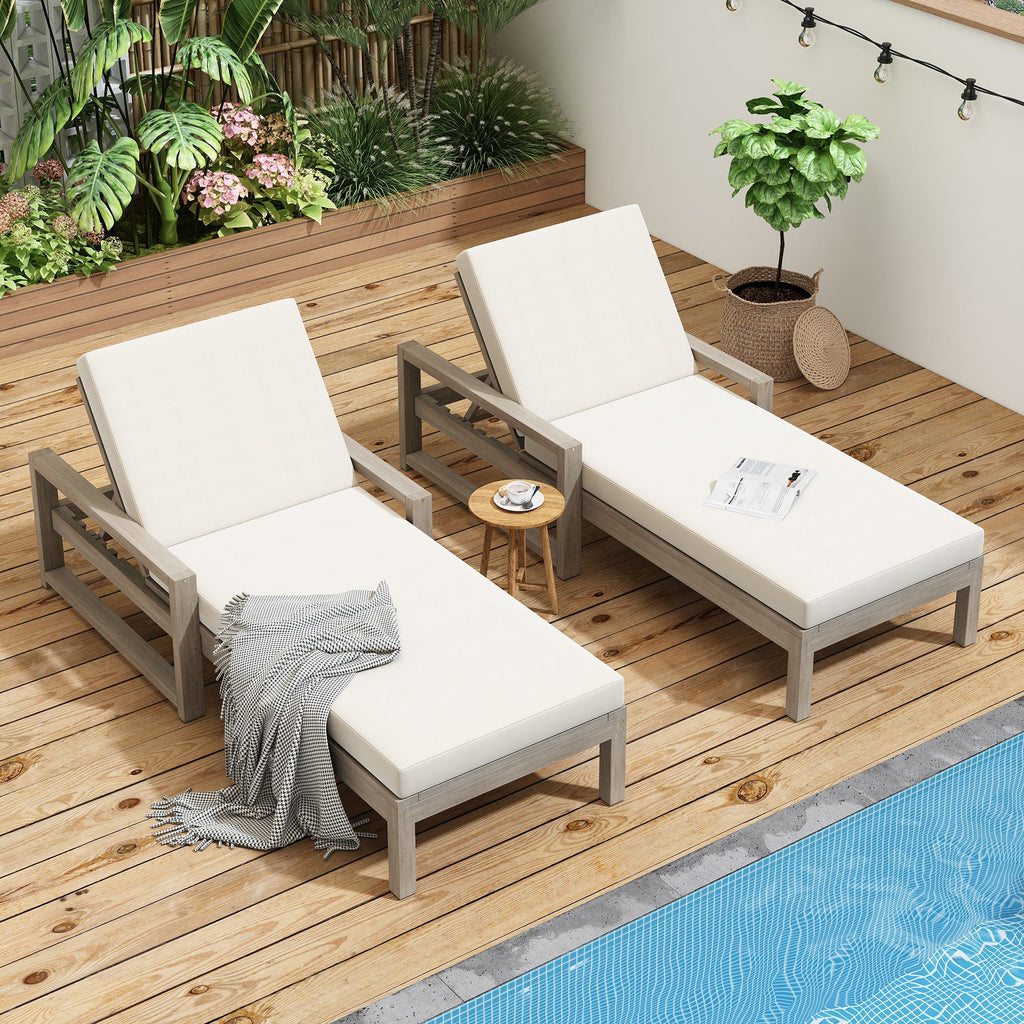 Outdoor Lounge Chairs, 5 Position Chaise Lounge With Adjustable Backrest (Set of 2) - Gray Unique Piece Furniture