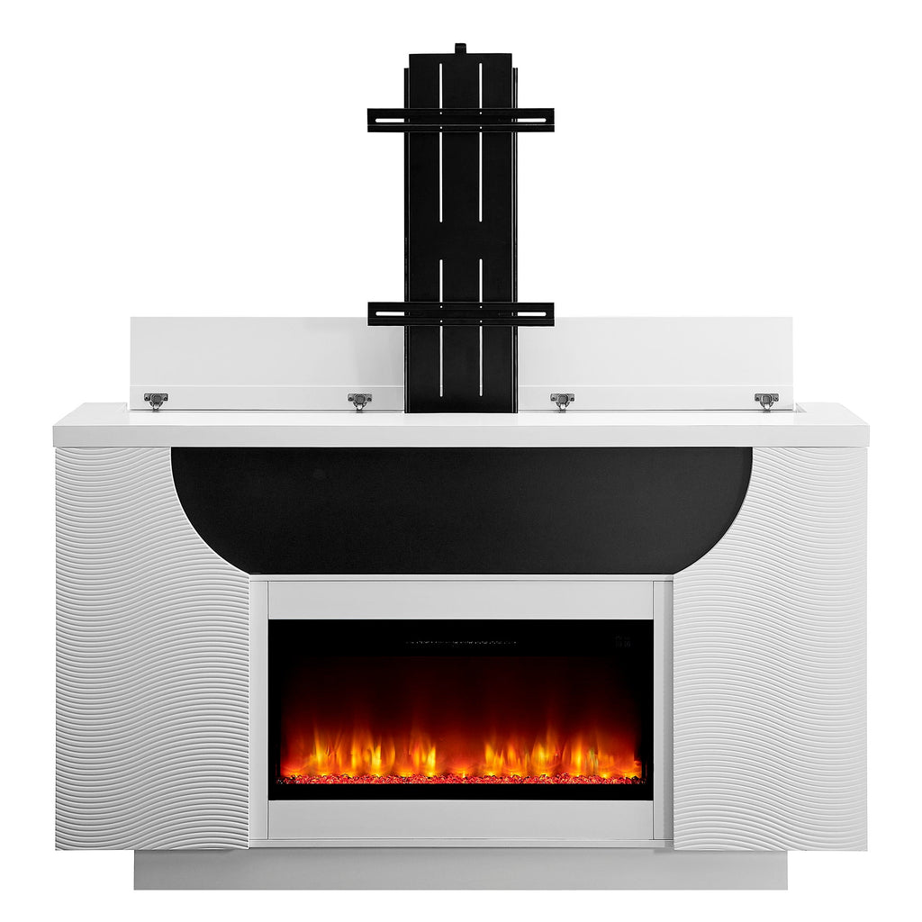 Aurora - Fireplace TV Lift With Adjustable Temperature And LED Colors - White Unique Piece Furniture