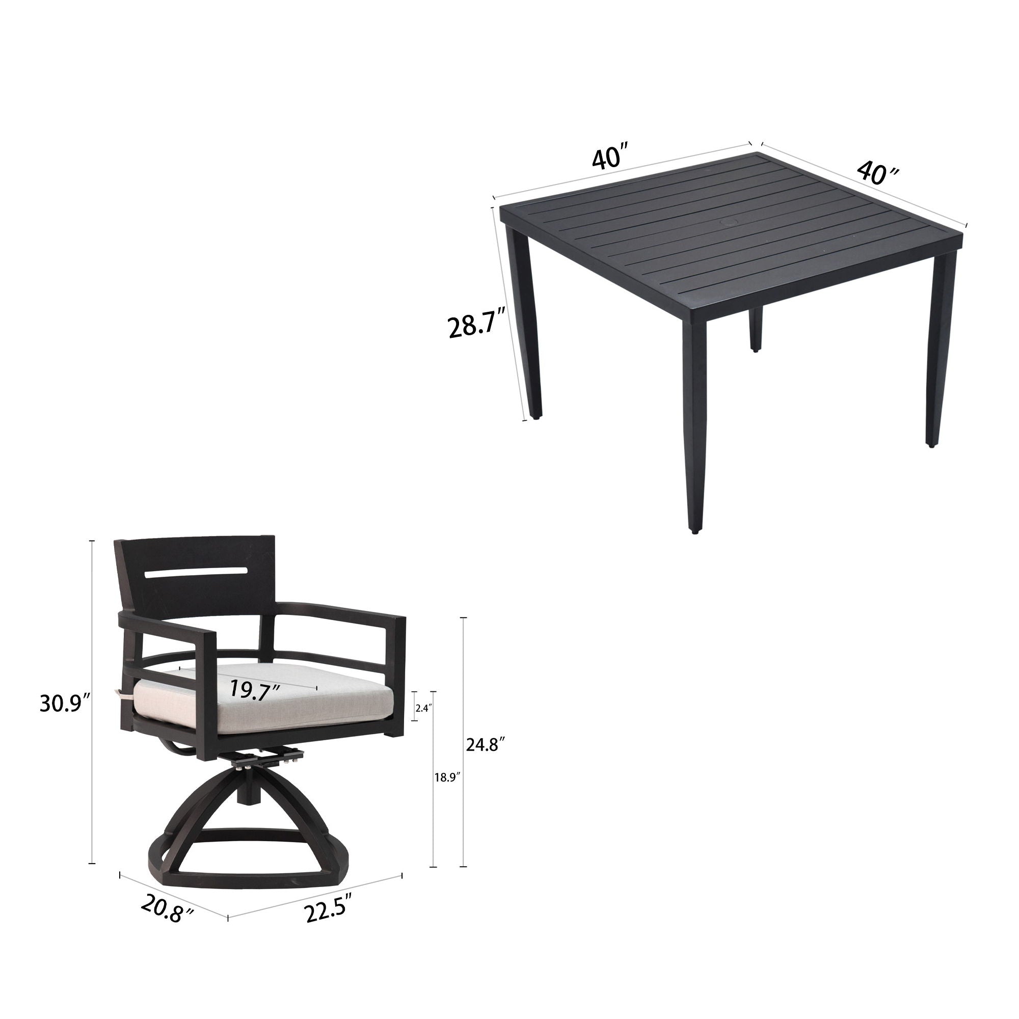 Outdoor Modern Dining Set, Chairs Sunbrella Cushioned And Dining Table With Umbrella Hole Unique Piece Furniture