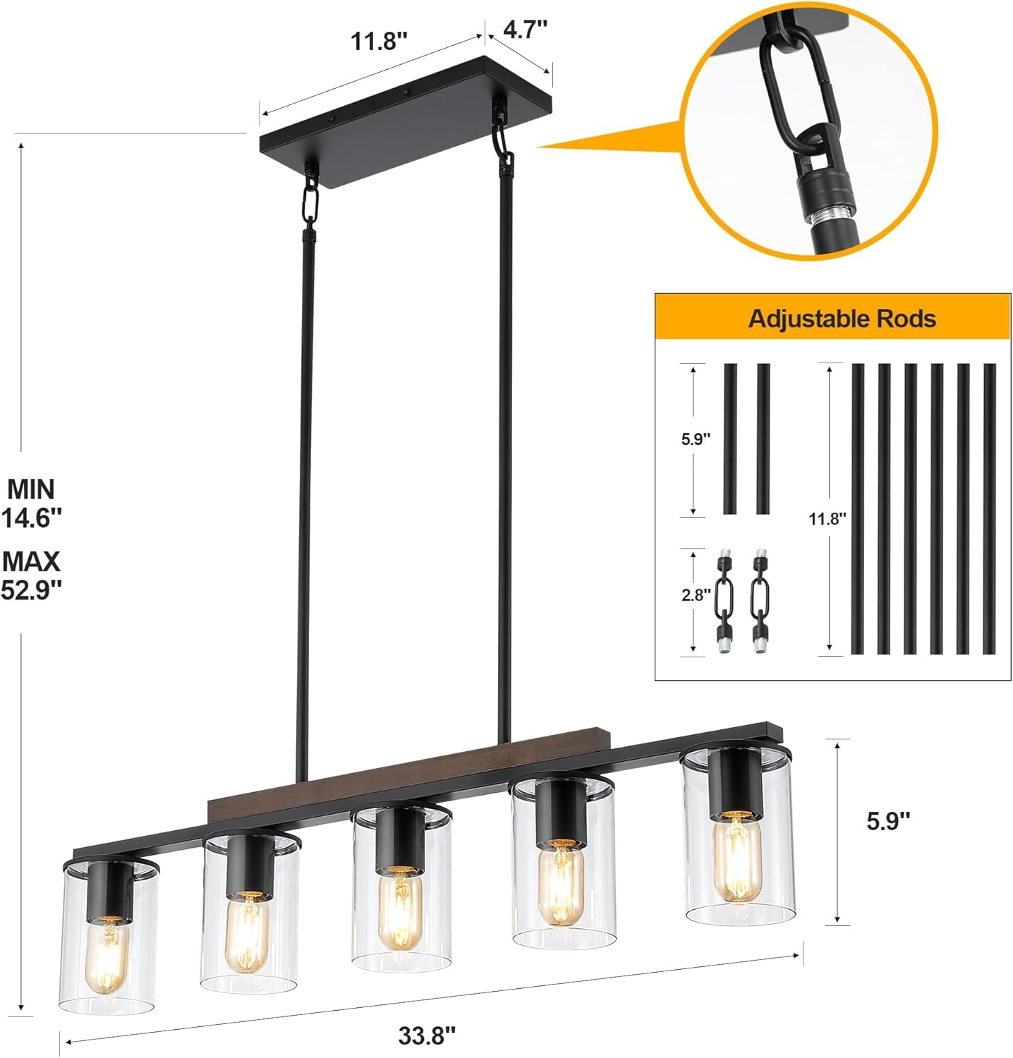 Farmhouse Black Linear Chandelier Farmhouse Decor