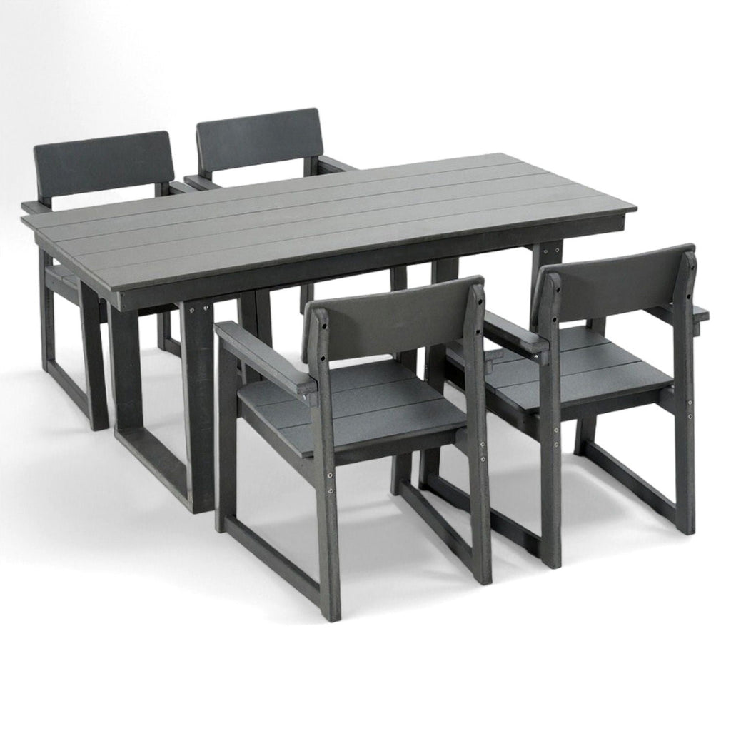 5 Piece Outdoor Dining Set, Table With Umbrella Hole And 4 Armrest Chairs Unique Piece Furniture