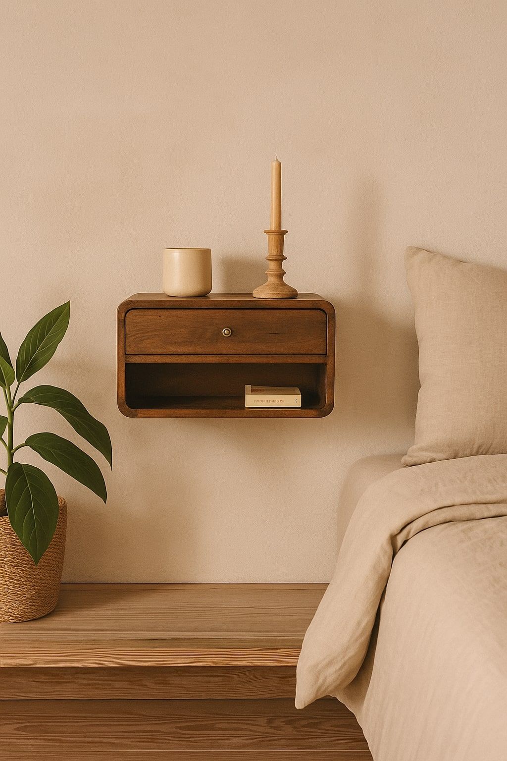 Curve Upper Slot Floating Nightstand Unique Piece Furniture