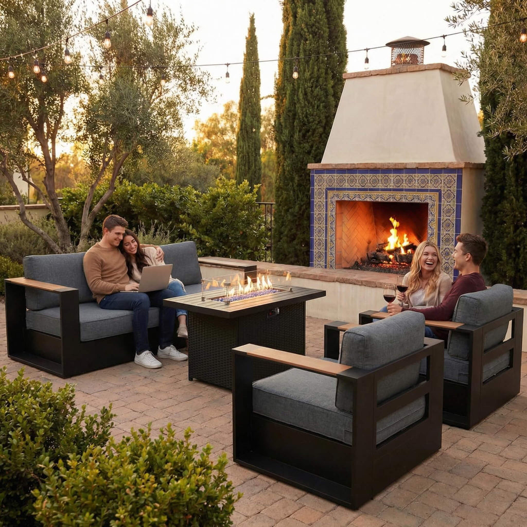 4-Piece Aluminum Patio Furniture Set With 55K BTU Fire Pit Table (SAK23471) SAKSBY WHOLESALE
