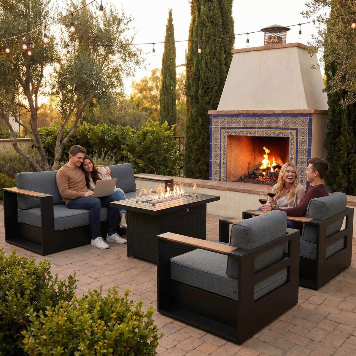 4-Piece Aluminum Patio Furniture Set With 55K BTU Fire Pit Table (SAK23471) SAKSBY WHOLESALE